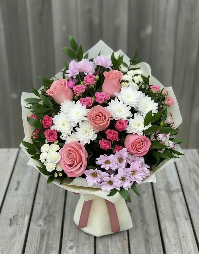 Букет цветов из: Альстромерии, Гвоздики, Розы и Хризантемы в Лысково