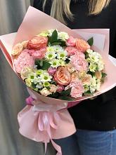 Букет нежные объятья в Лысково Букет цветов из: Гвоздики, Розы и Хризантемы в Лысково