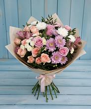 Букет цветов из:  Хризантемы, Розы и Альстромерии в Лысково