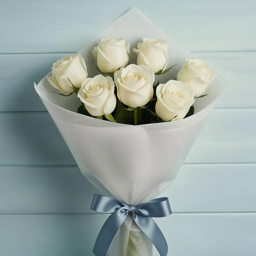 Букет 7 Белых роз Эдлесс Лав в Лысково